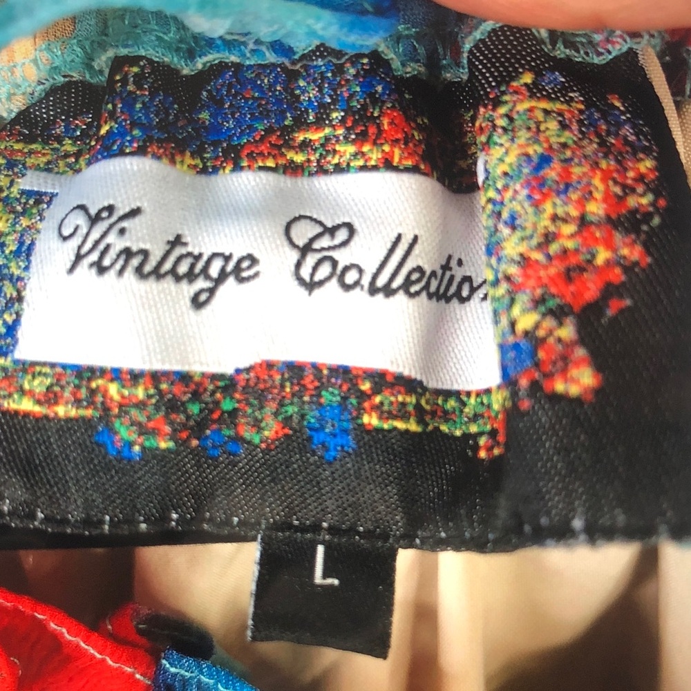 Vintage Collection Multicolor Ruffle-Neck Peasant Blouse Vibrant Abstract Print - Picture 5 of 11